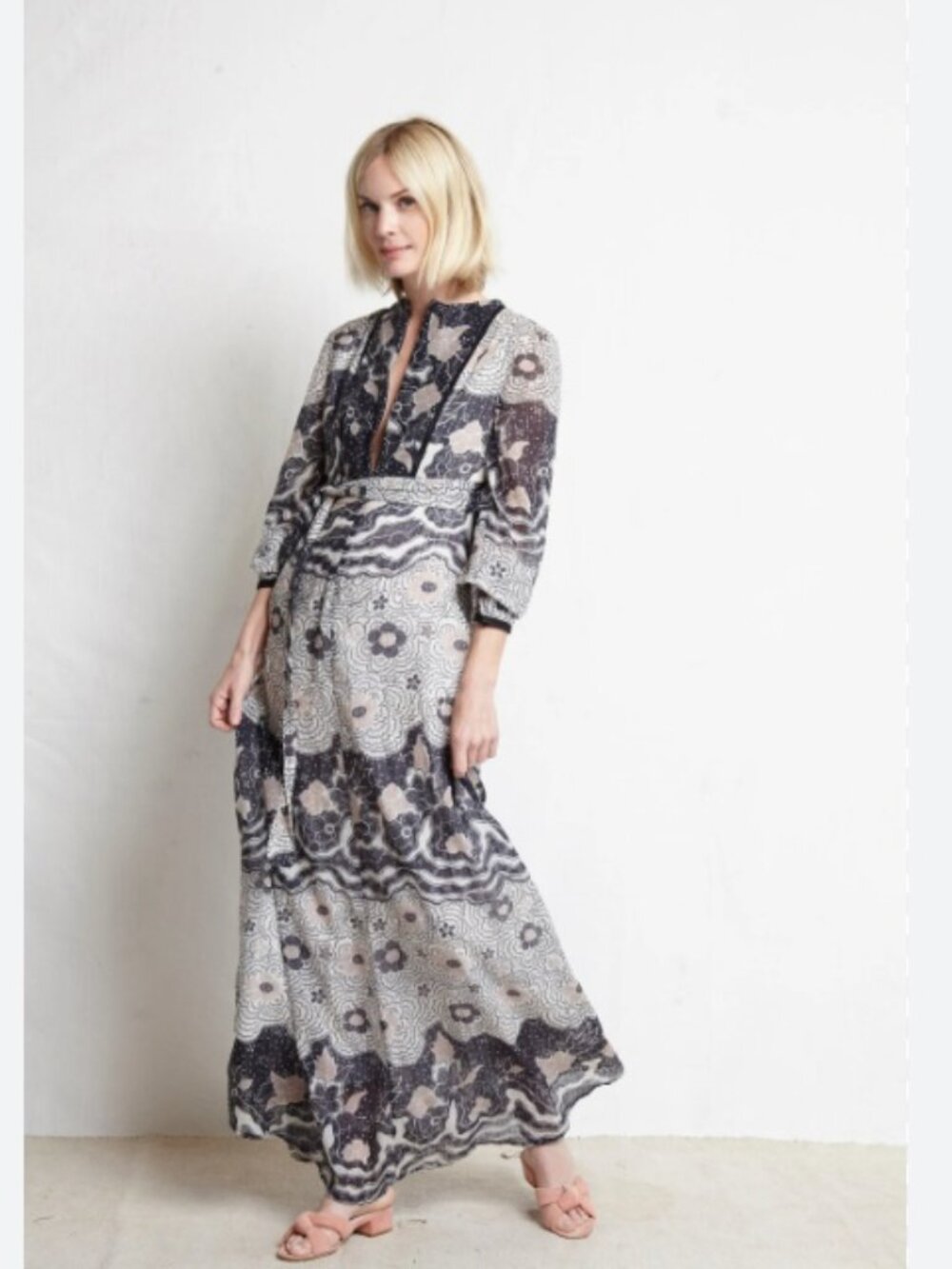 Warm NY Maxi Belted Floral Cherry Blossom Printed Dress Size 1 XS
